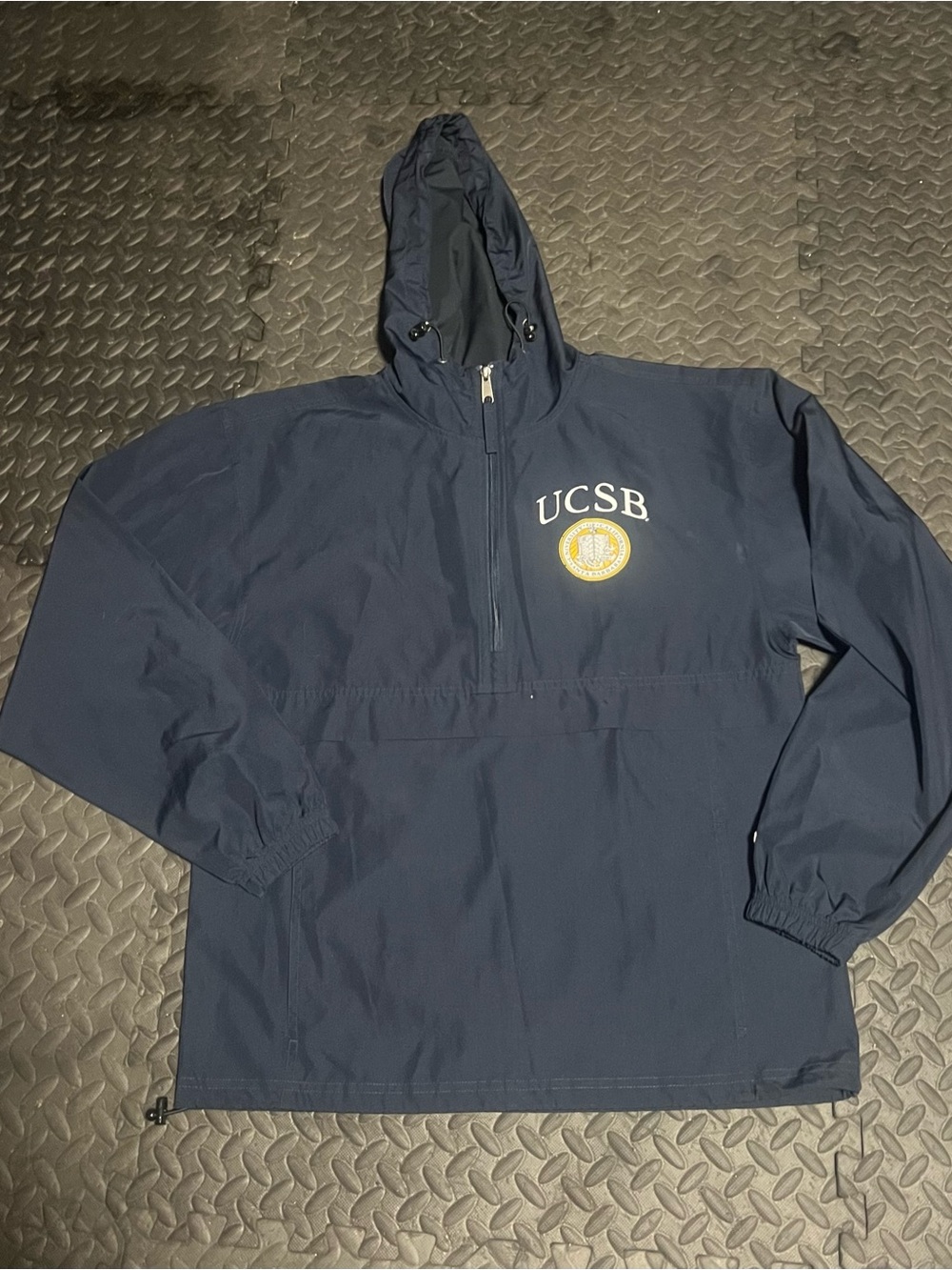 Champion UCSB Navy Hooded Windbreaker with Yellow Crest